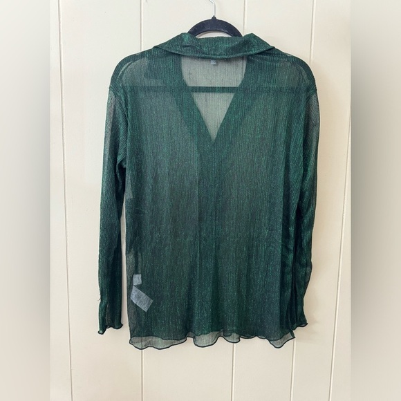 NWT Almost Famous Sheer Button Down Metallic Stripe Shirt Medium - Picture 3 of 8